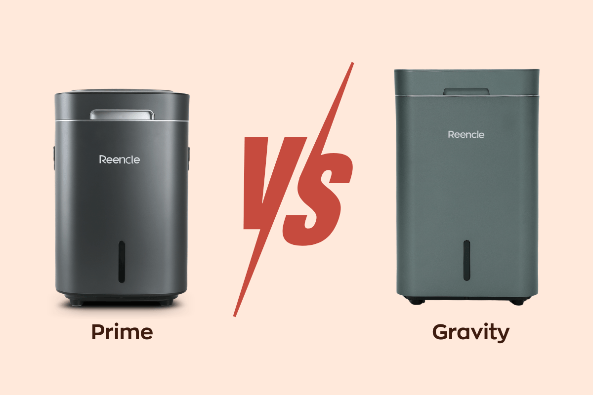 Srovnání elektrických kompostérů Reencle Prime a Reencle Gravity vedle sebe